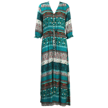 Cargar imagen en el visor de la galería, Vestido bohemio con cuello de pico
 -Verde/M - Ozerty