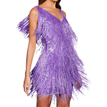 Cargar imagen en el visor de la galería, Vestido de lentejuelas con cuello de pico
 -Morado/SMorado/MMorado/LMorado/XLMorado/XXLMorado/3XL - Ozerty